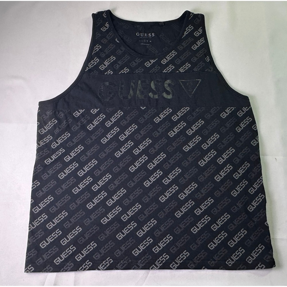 Guess Los Angeles All Over Print Logo Tank Top Men's Size Large Black Sleeveless